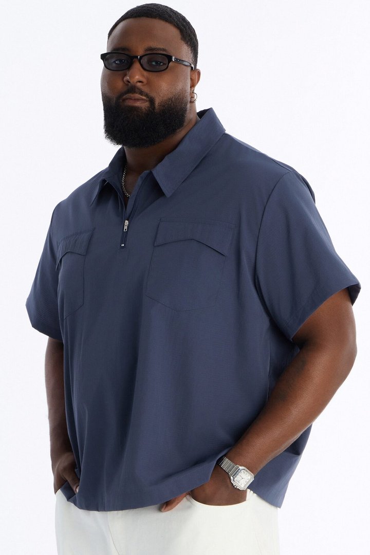 Gable Pocket Quarter Zip Polo - Navy