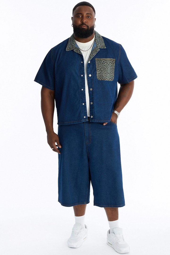 Baggy Vandal Leopard Denim Short - Dark Wash