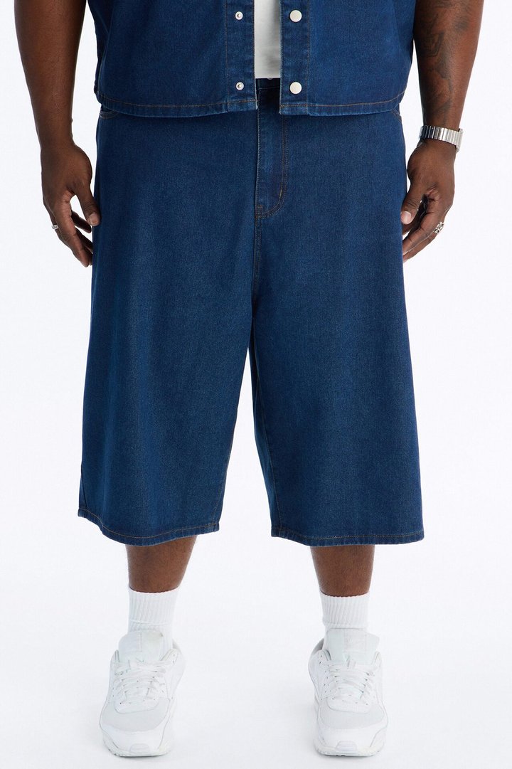 Baggy Vandal Leopard Denim Short - Dark Wash