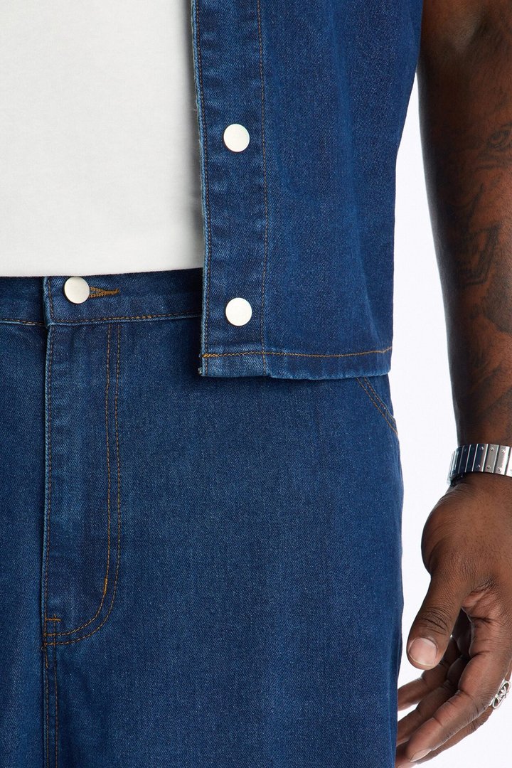 Baggy Vandal Leopard Denim Short - Dark Wash
