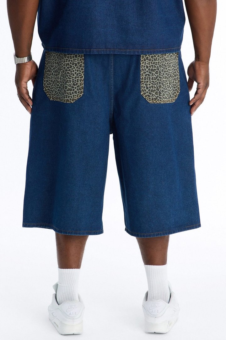 Baggy Vandal Leopard Denim Short - Dark Wash