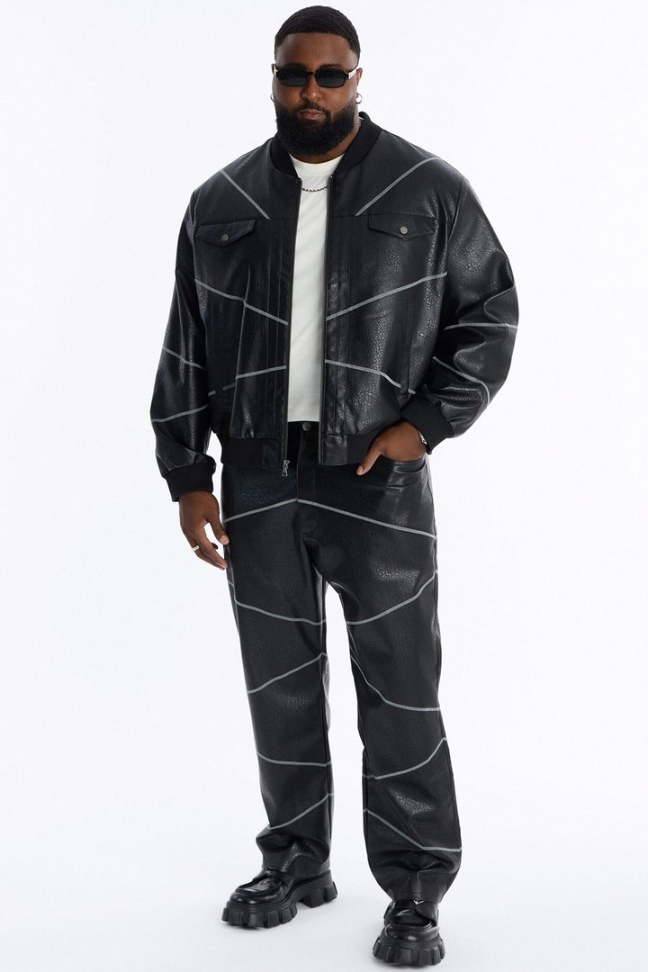 Straight Vintage Chain Stitch Faux Leather Pant - Black