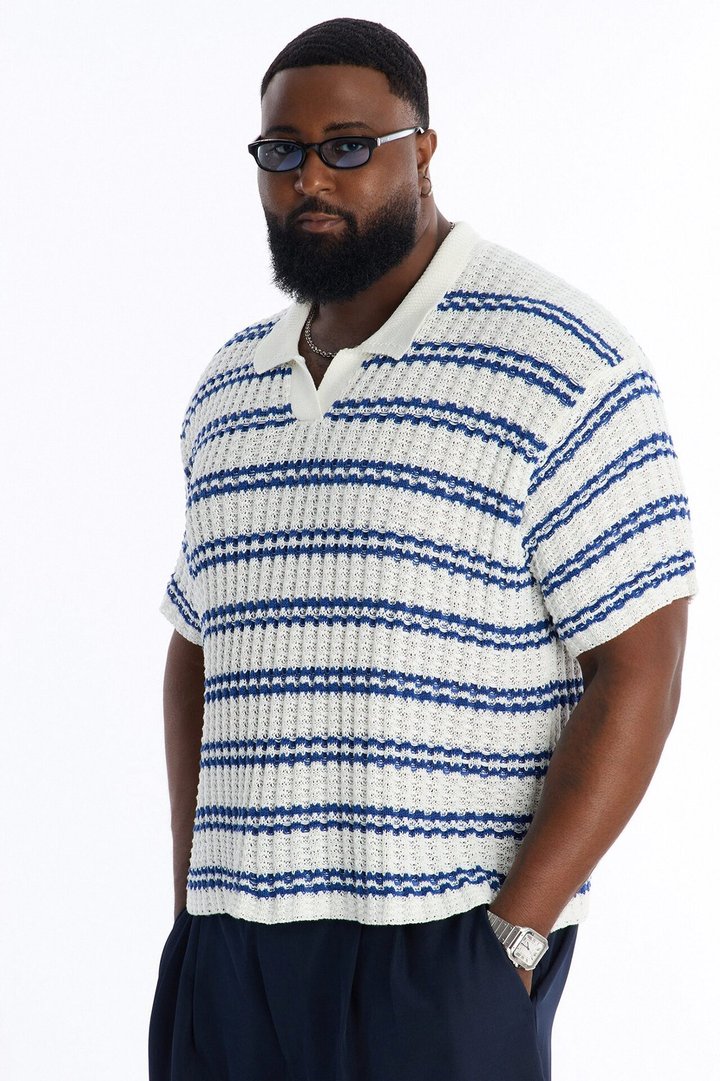 Static Stripe Johnny Collar Polo - Blue/combo