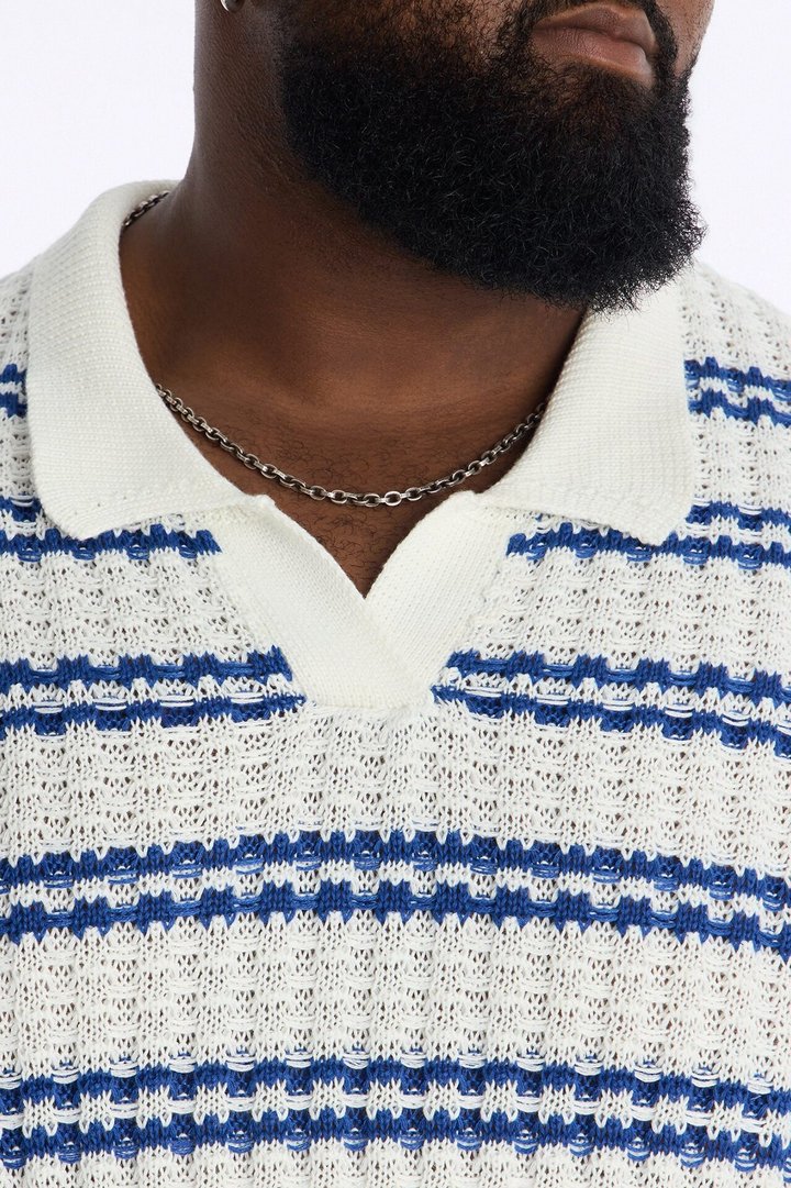Static Stripe Johnny Collar Polo - Blue/combo