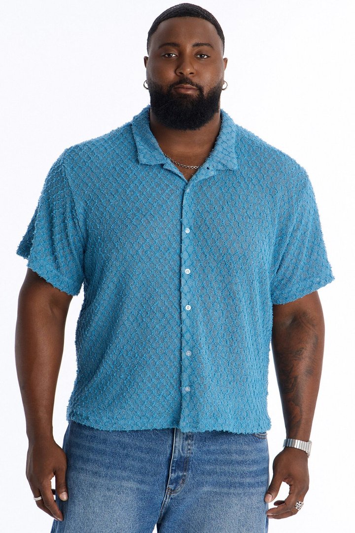 Coastal Plush Full Button Shirt - Blue