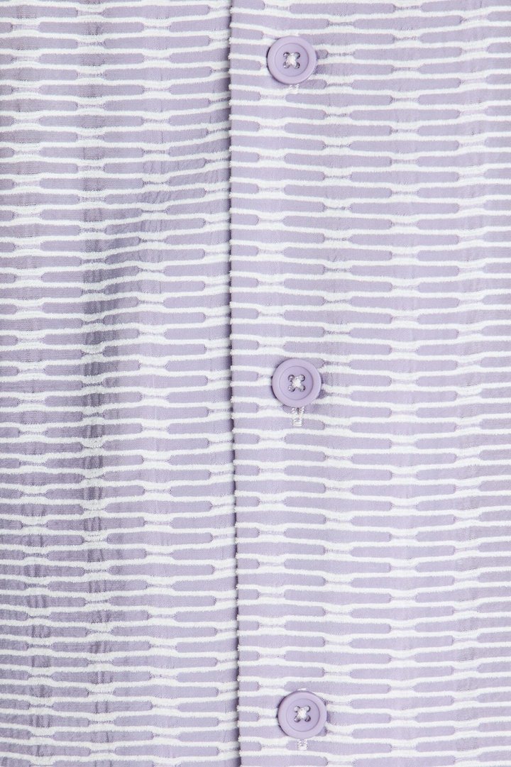 Chenille Terrace Textured Cuban Collar Button Up Shirt - Purple