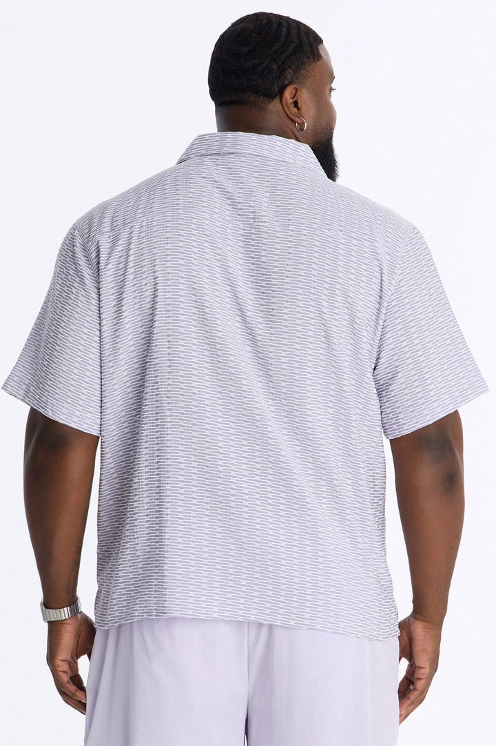 Chenille Terrace Textured Cuban Collar Button Up Shirt - Purple