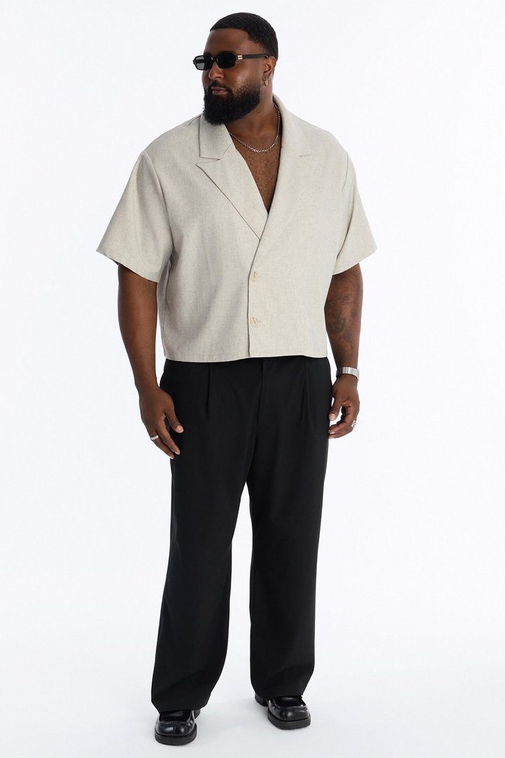 Maison Tailored Boxy Cropped Blazer Shirt - Khaki
