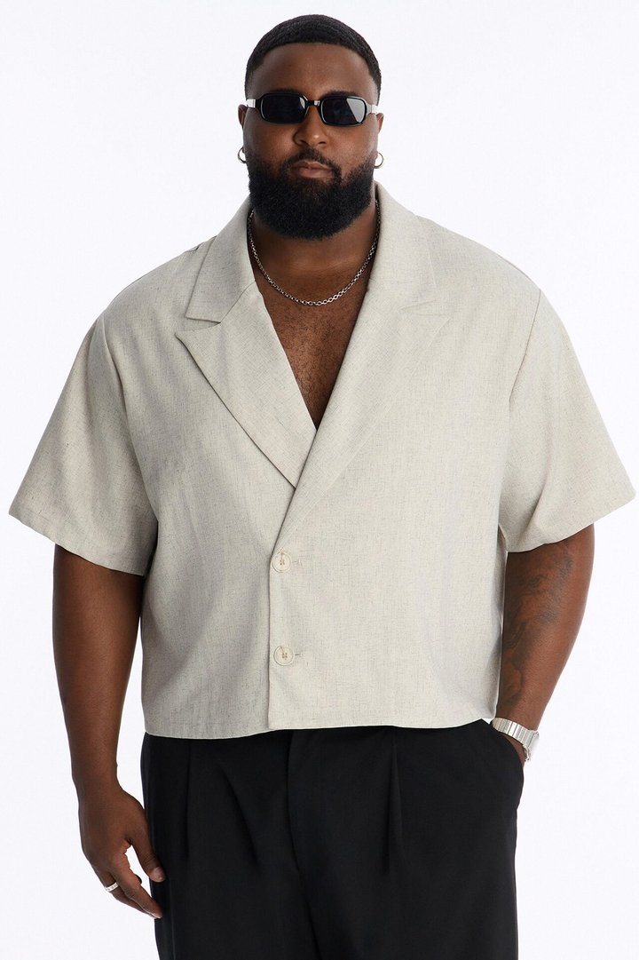 Maison Tailored Boxy Cropped Blazer Shirt - Khaki
