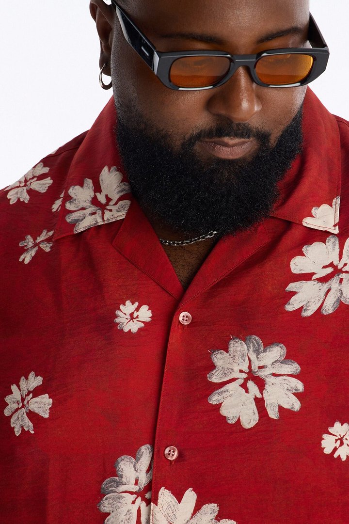 Floral Tennyson Button Up Shirt - Red/combo
