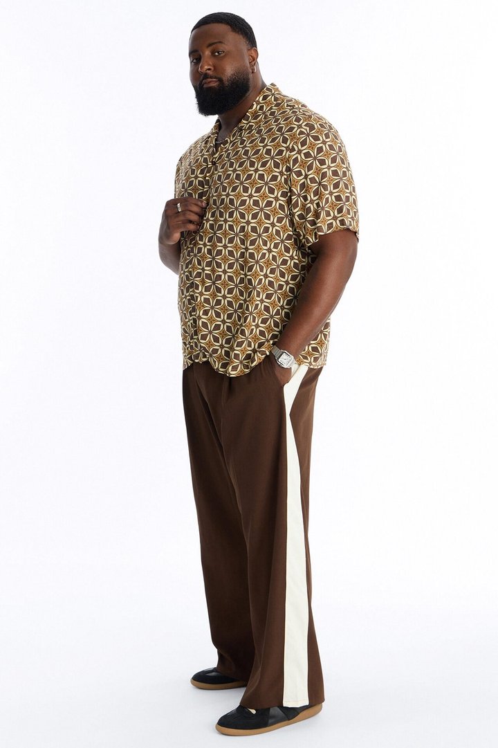 Satin Side Stripe Wide Leg Trouser - Brown/combo