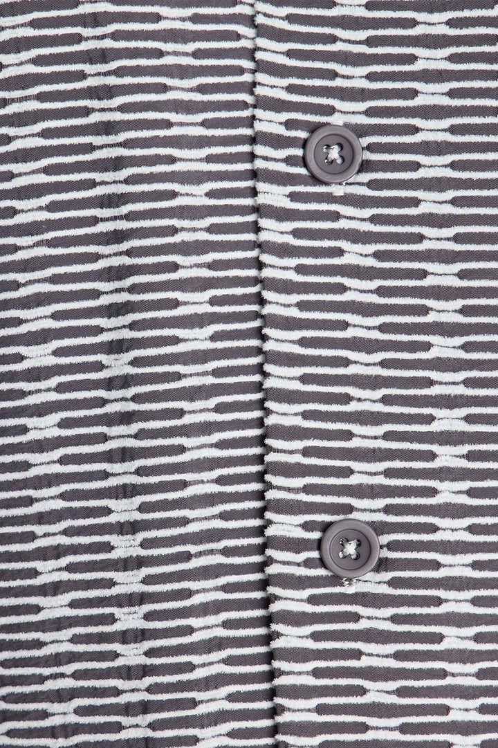 Chenille Terrace Textured Cuban Collar Button Up Shirt - Grey