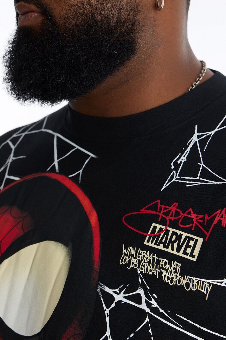 Spider Man All Over Print Heavy Weight Boxy Short Sleeve Tee - Black