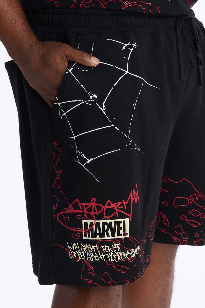 Spider Man All Over Print Relaxed Sweat Short - Black