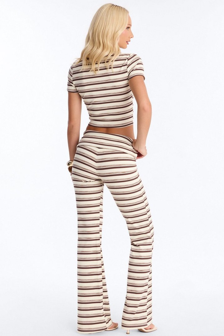 Dana Stripe Foldover Waistband Pant Set - Brown Combo
