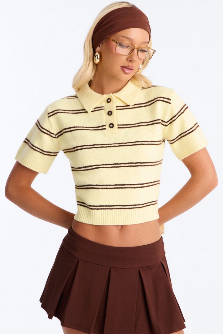 Cassidy Striped Polo Sweater - Yellow/combo