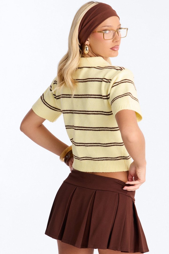 Cassidy Striped Polo Sweater - Yellow/combo