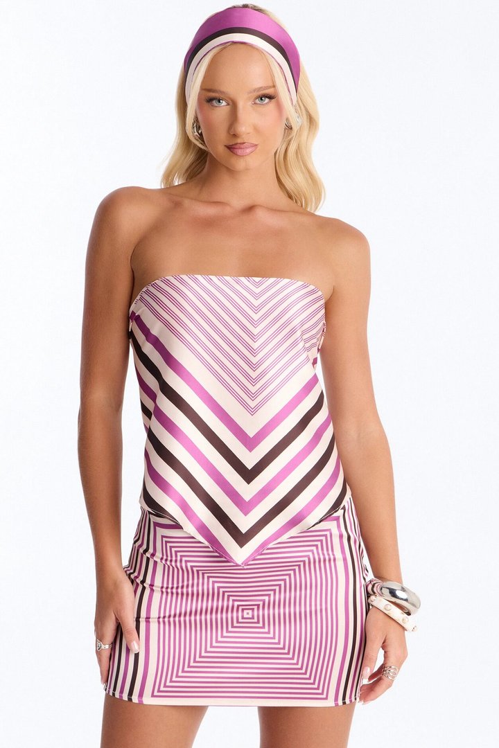 Got Me Hypnotized Satin 3 Piece Skirt Set - Purple/combo