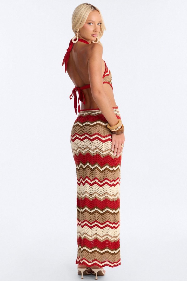 Seas The Day Crochet Maxi Dress - Rust/combo