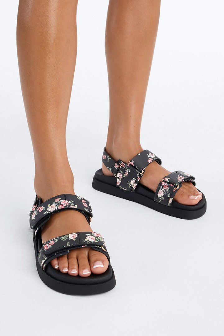 Meadow Floral Sandals - Black/Pink