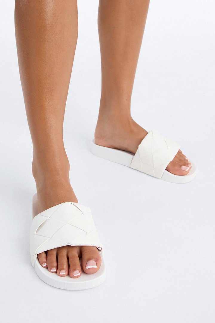 Caera Woven Strap Slides - White