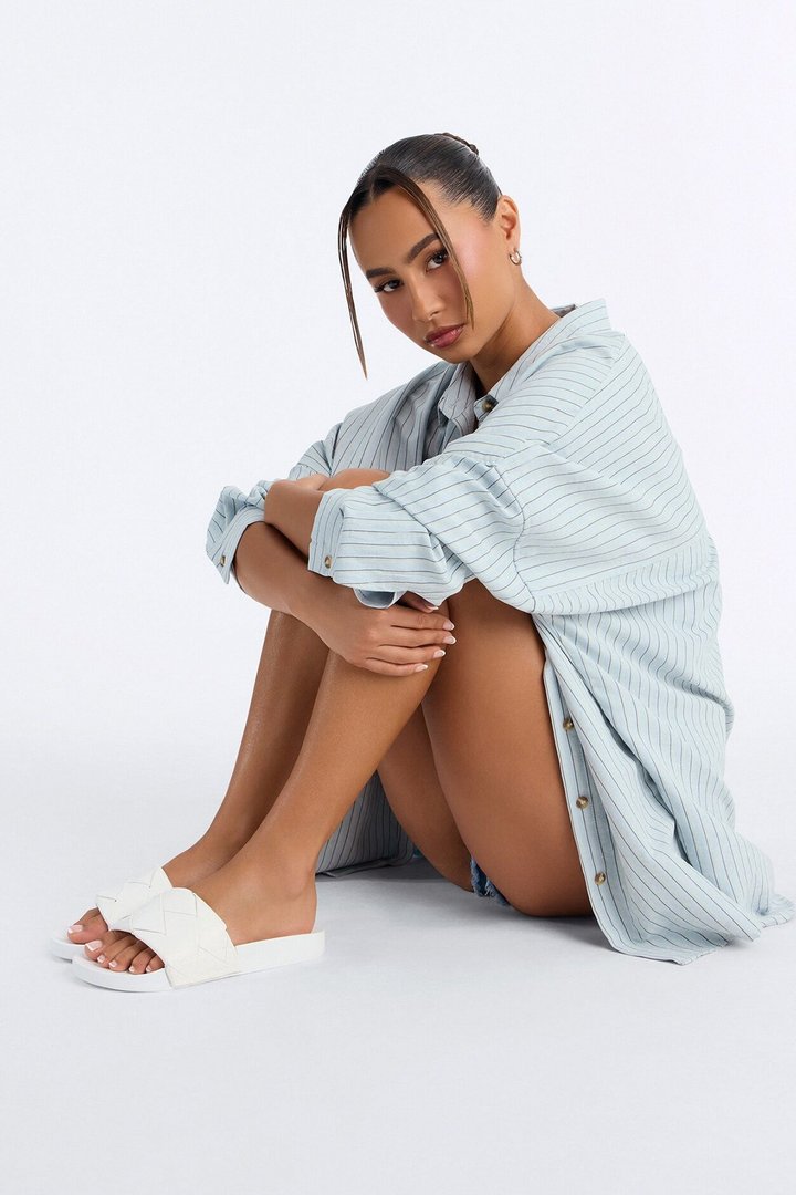Caera Woven Strap Slides - White