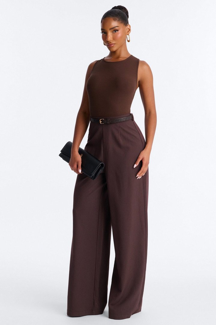 Jen Twofer Pinstripe Jumpsuit - Chocolate