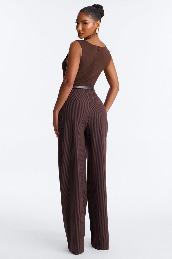 Jen Twofer Pinstripe Jumpsuit - Chocolate