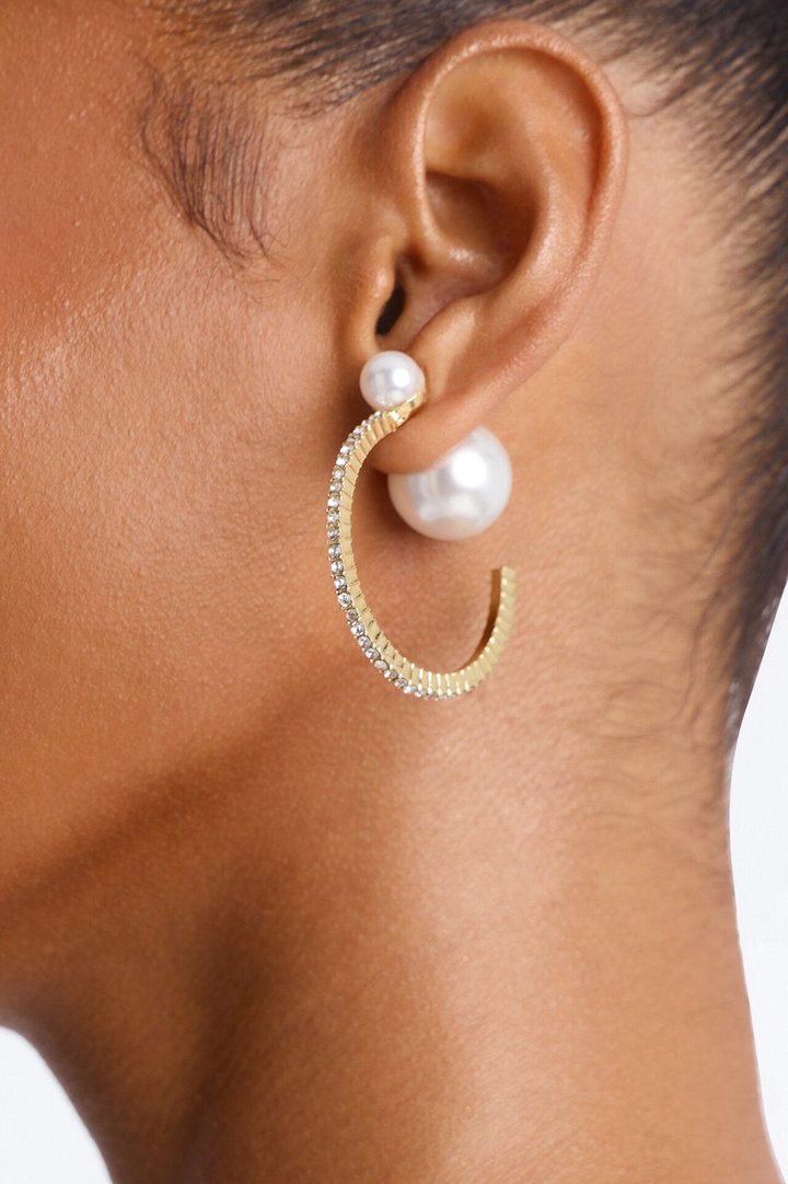 Yvette Rhinestone Hoop Earrings - Gold