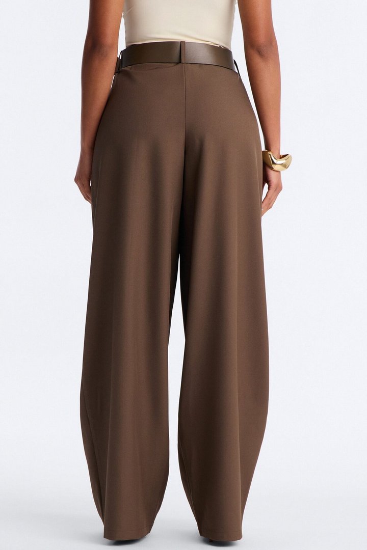 Natasha Belted Wide Leg Pleated Trouser - Brown