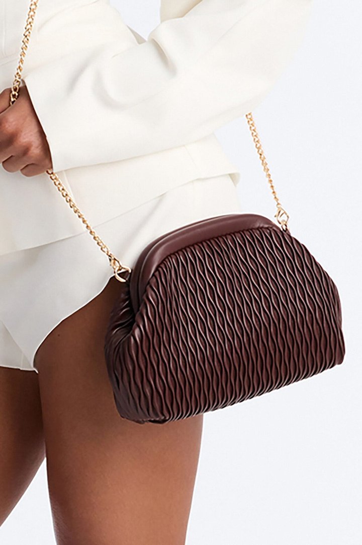 Waves Of The Ocean Faux Leather Clutch - Brown