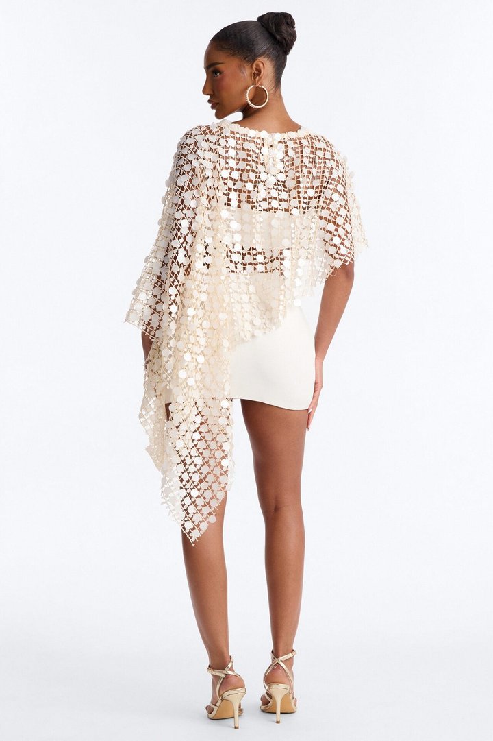 My Moment Embellished Poncho 3 Piece Skirt Set - Cream