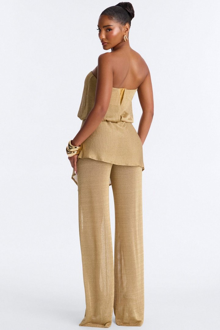 Nessa Metallic Knit Strapless Jumpsuit - Gold