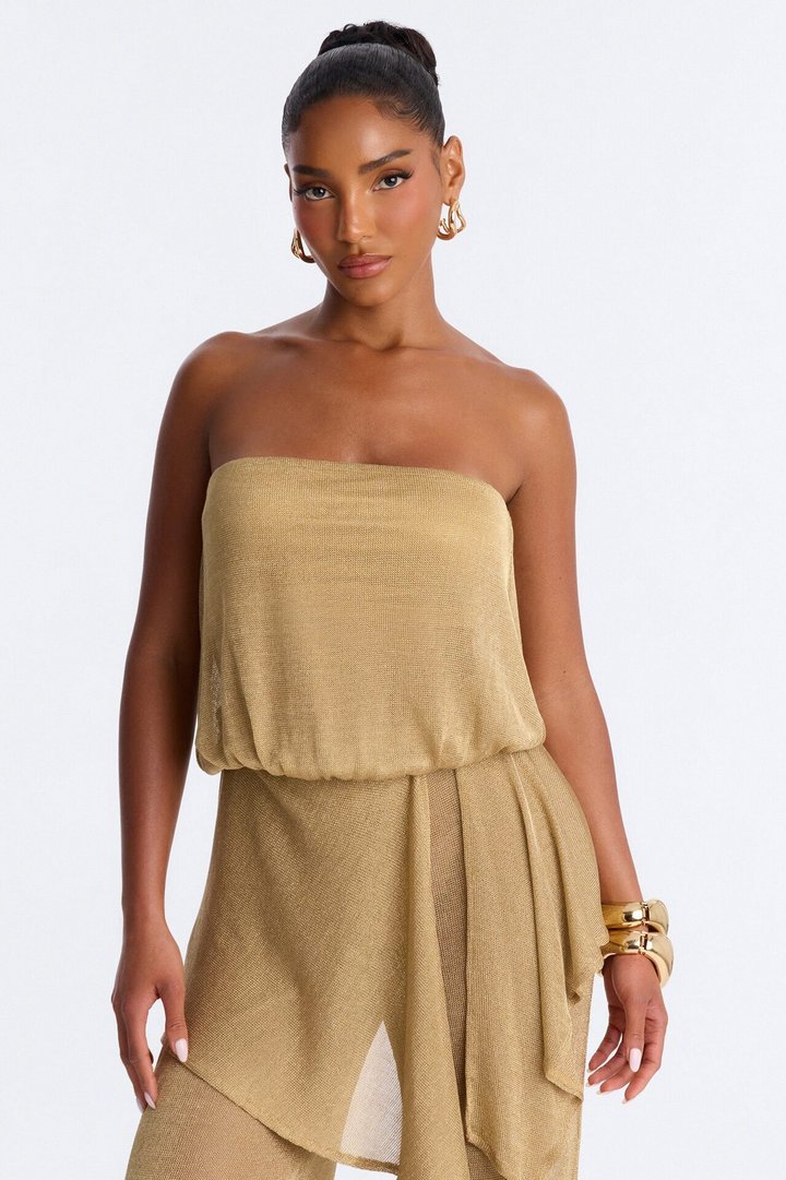 Nessa Metallic Knit Strapless Jumpsuit - Gold