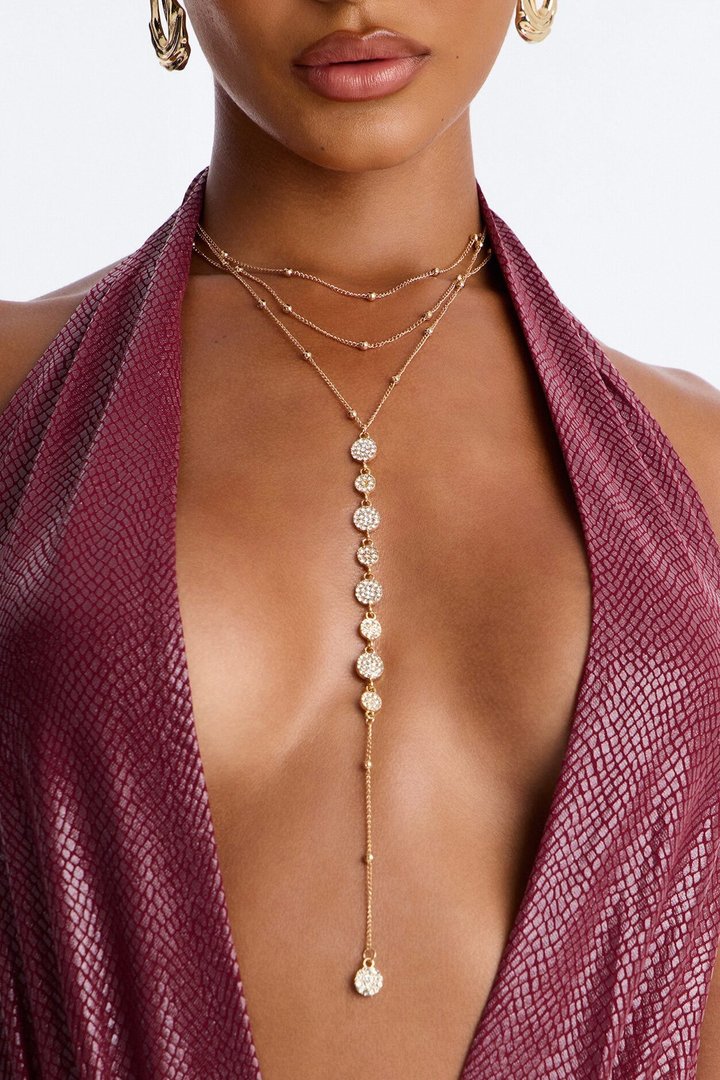 Alaya Rhinestone Lariat Necklace - Gold