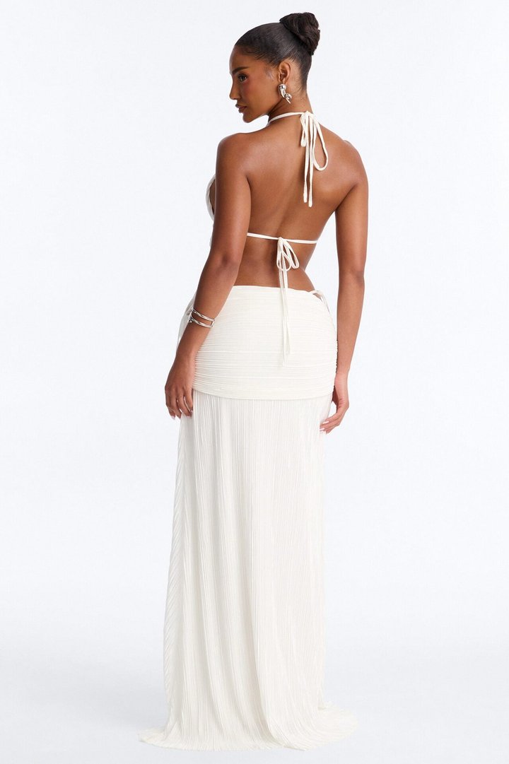 Nissa Plisse Halter Maxi Dress - White