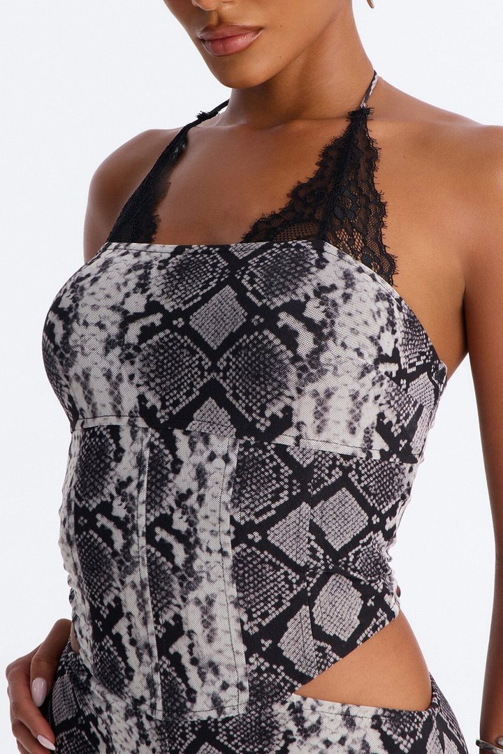 Styla Mesh Lace Trim Catsuit - Black/White