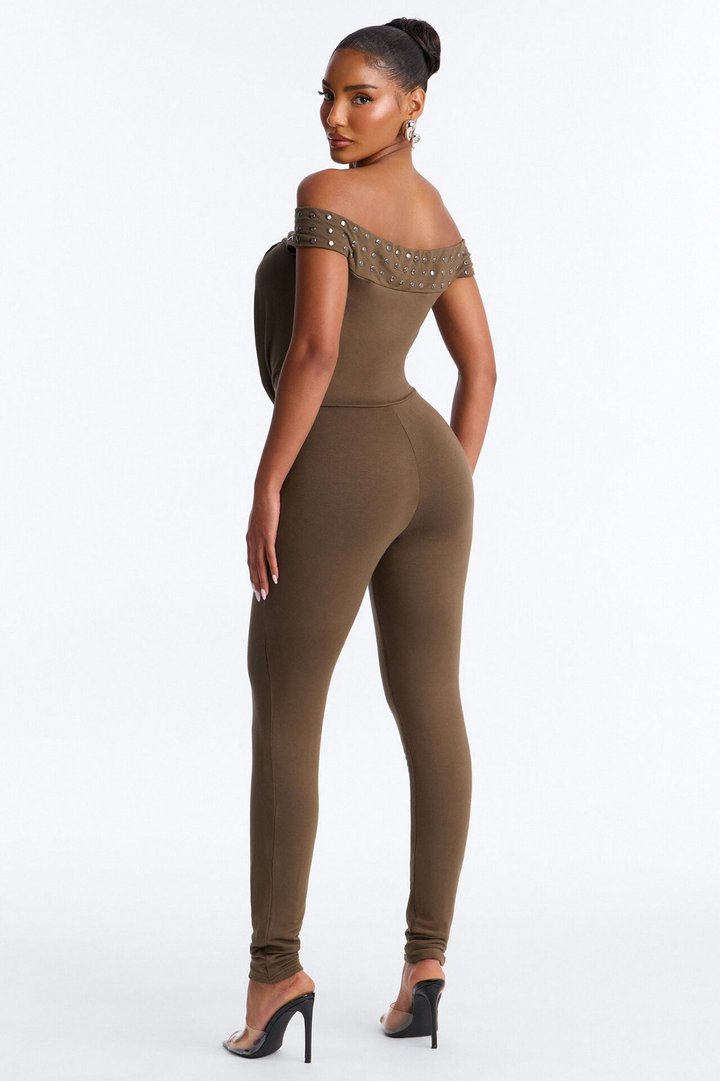 Casey Studded Cowl Catsuit - Olive
