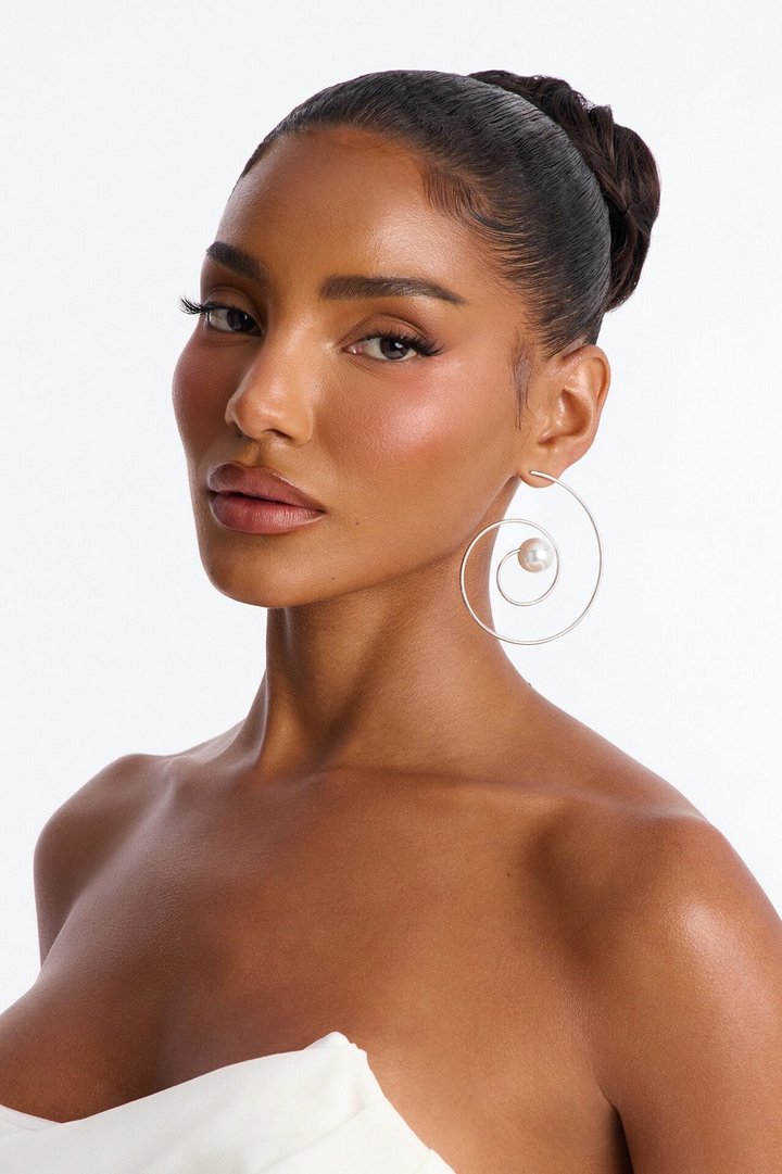 Caught In A Swirl Pearl Hoop Earrings - Silver