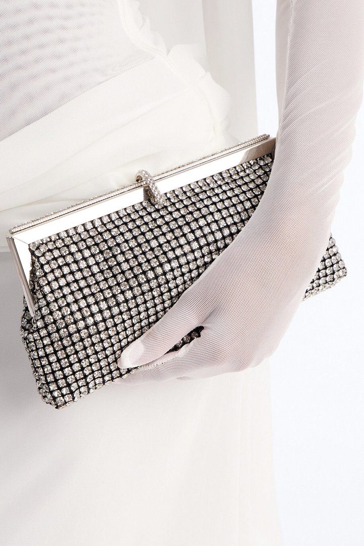 Total Eclipse Rhinestone Clutch Handbag - Silver