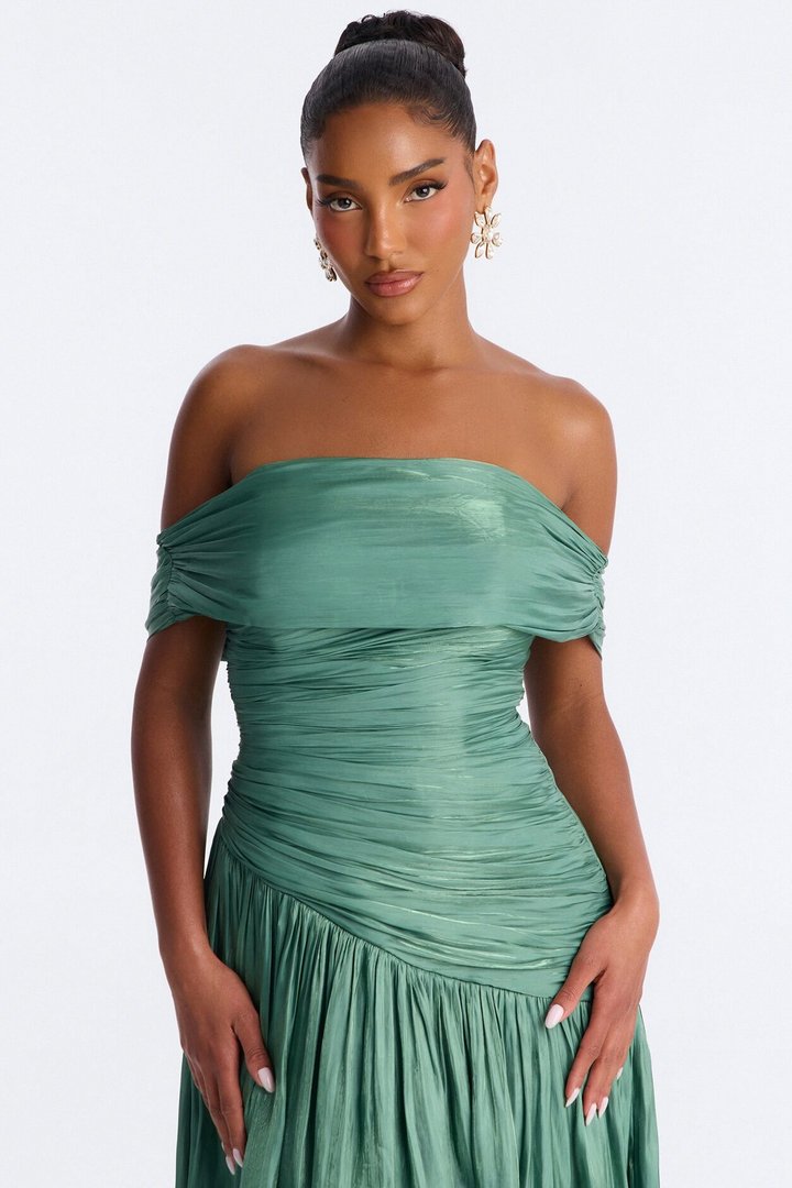 Brina Pleated Organza Gown - Sage