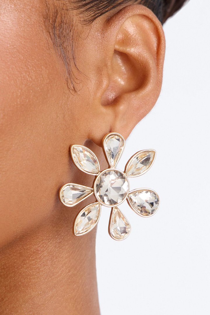 Petal Party Rhinestones Stud Earrings - Gold
