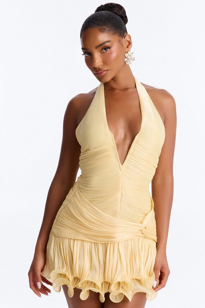 Angel Energy Halter Organza Mini Dress - ButterYellow