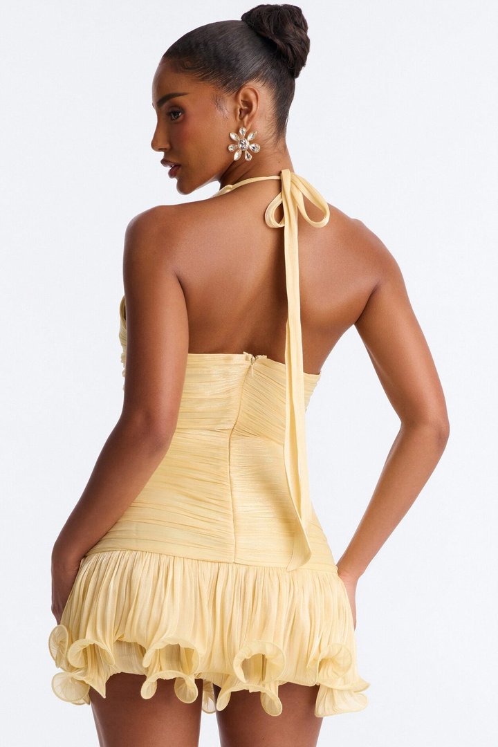Angel Energy Halter Organza Mini Dress - ButterYellow