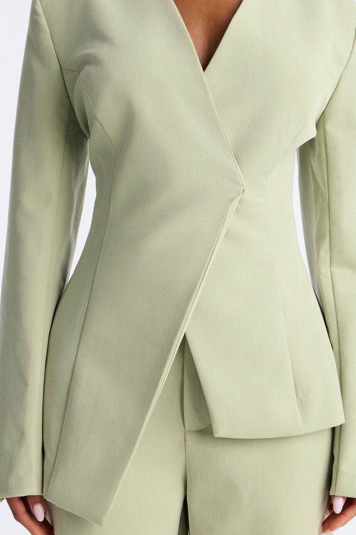 Miss Fabulous Collarless Fitted Blazer - Sage