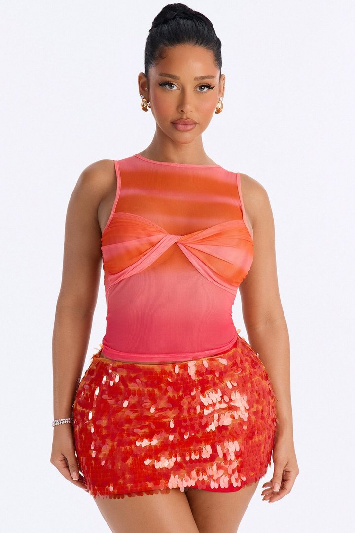 Cali Sunsets Ombre Mesh Sleeveless Top - Orange/combo