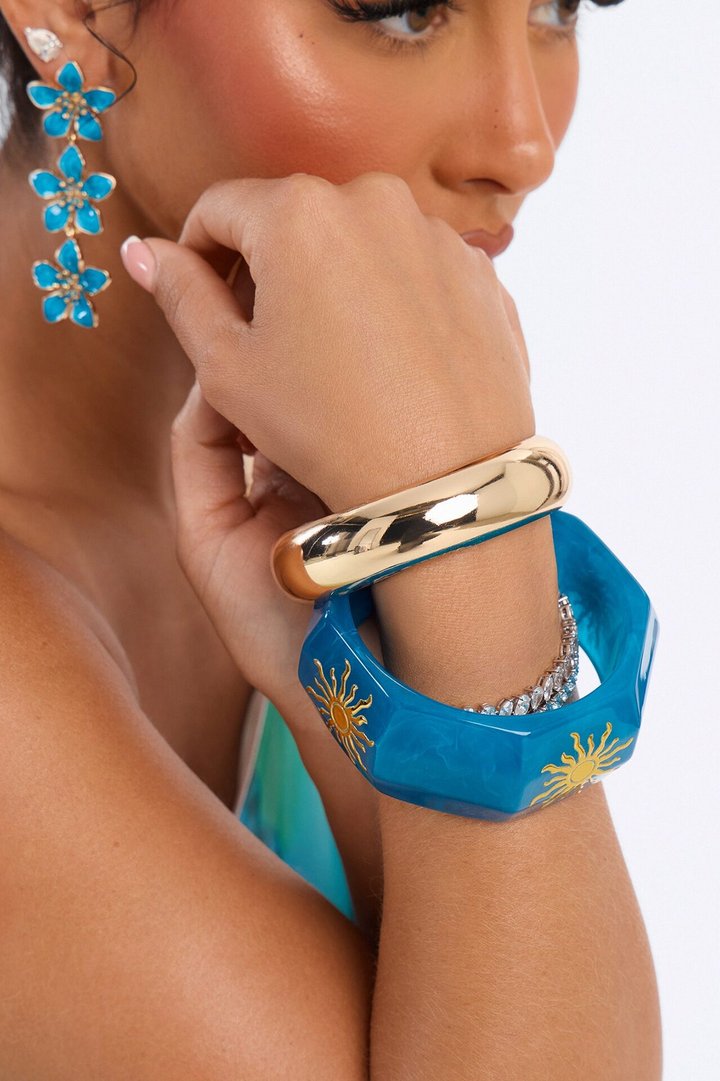Ocean Sun 2 Piece Bracelet Set - Gold/Blue
