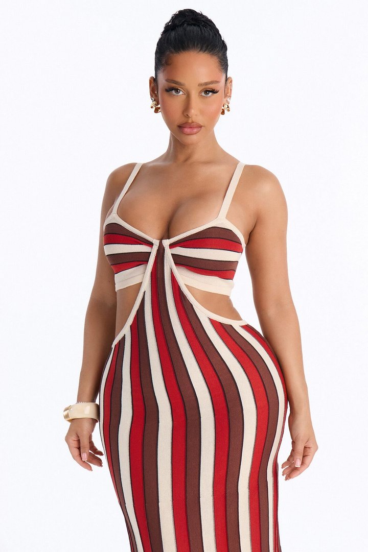 Sunlit Touch Striped Maxi Dress - Rust/combo