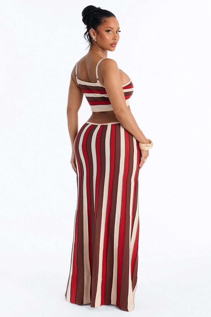 Sunlit Touch Striped Maxi Dress - Rust/combo