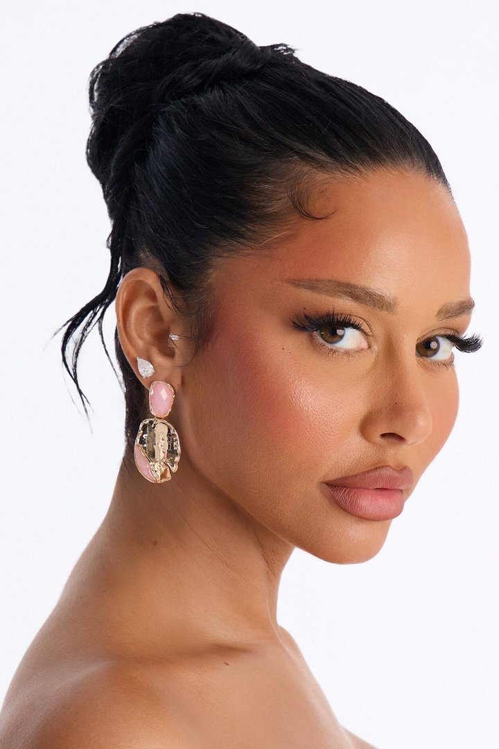 Take Me With You Jeweled Drop Earrings - Gold/Pink
